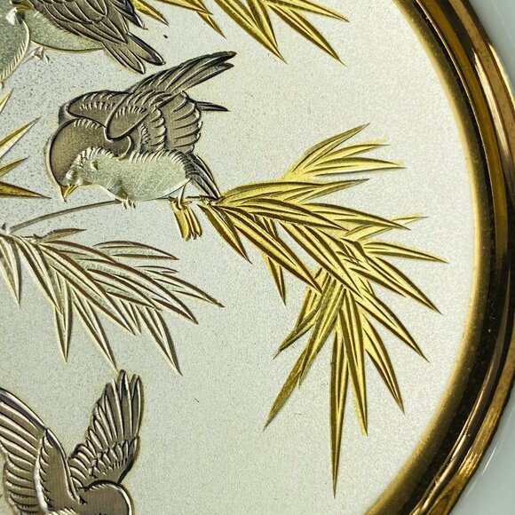 The Art of Chokin Gold Gilded Edged Small Plate 6” Birds on Bamboo Japan Vintage - Picture 5 of 12